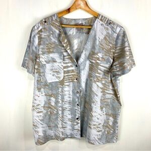 Chico's Silky Printed Full Button Up Down Tee T-Shirt Blouse Shirt Top Size 3/XL